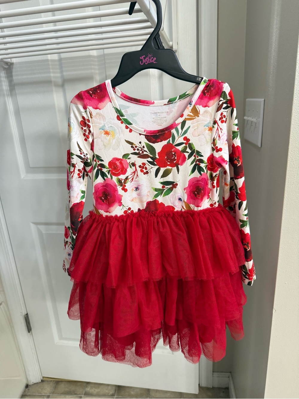 Charlie’s Project holiday cranberry roses tulle dress 5